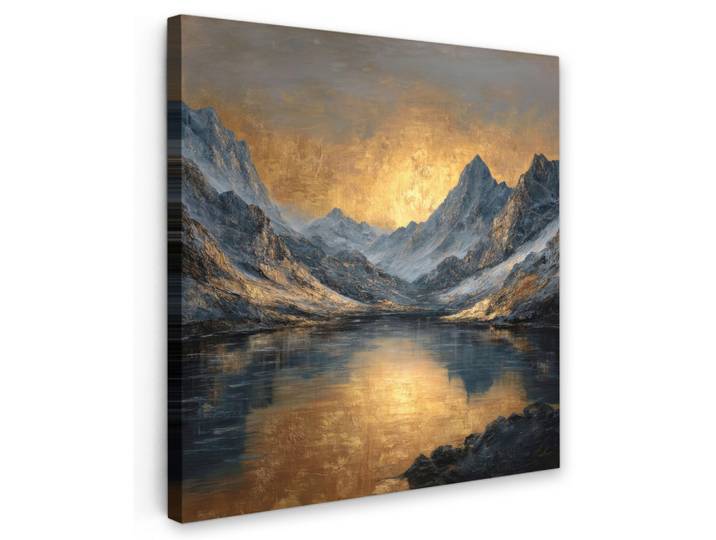 LEINWANDBILD Bergkulisse mit goldenem Sonnenuntergang Deko Groß 90x90 cm