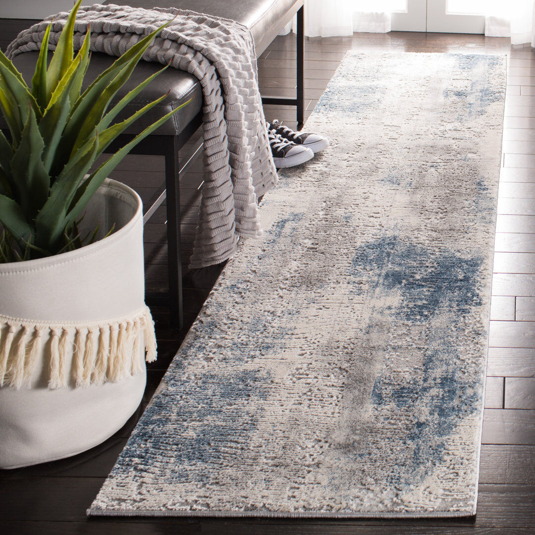 Rio Chilson Abstract Hand Woven Area Rug Gray Runner 61 x 244 cm
