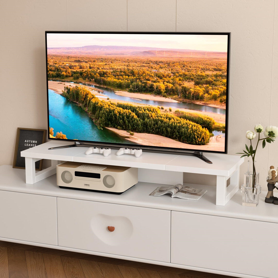 Ebern Designs Manufactured Wood Monitor Stand White 12.5cm H X 91cm W X 26cm D