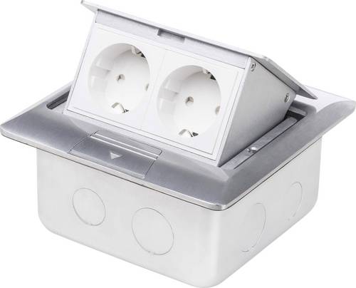 LEDmaxx 105625 2fach Fußboden-Einbausteckdose erhöhter Berührungsschutz IP20 Aluminium