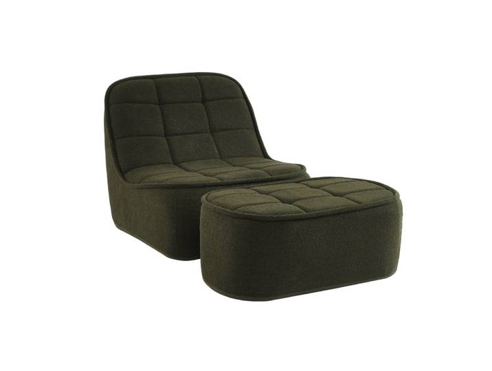 Chauffeuse bouclette texturée 1 place + repose pieds kaki