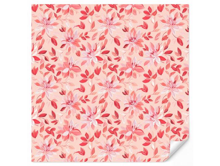 OnlyWow Tapete - Botanisch - Blumen - Rot - 240x240 cm, Koralle, Papier, Quadratisch, 240x240 cm, Tapeten & Wandverkleidungen, Vliestapeten