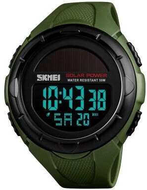 Everyday Crate SKMEI 1405 Solar Powered Digital Watch 50M Waterproof Sports Watch For Men With EL Backlight Alarm Stopwatch army Green