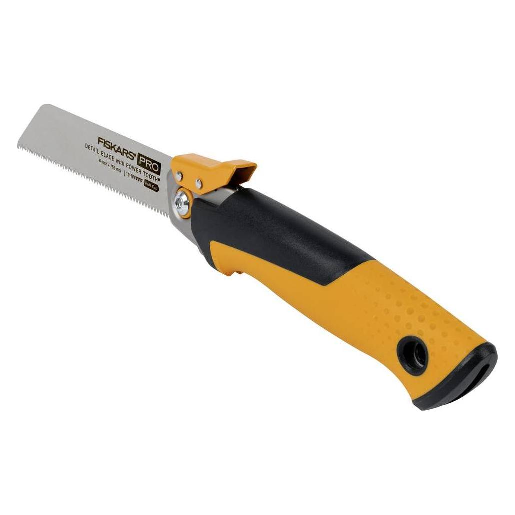 Fiskars Pro Klappbare Zugsäge, Sägeblattlänge: 15 cm, 19 TPI, Schwarz/Orange, PowerTooth, 1062932 (1062932)