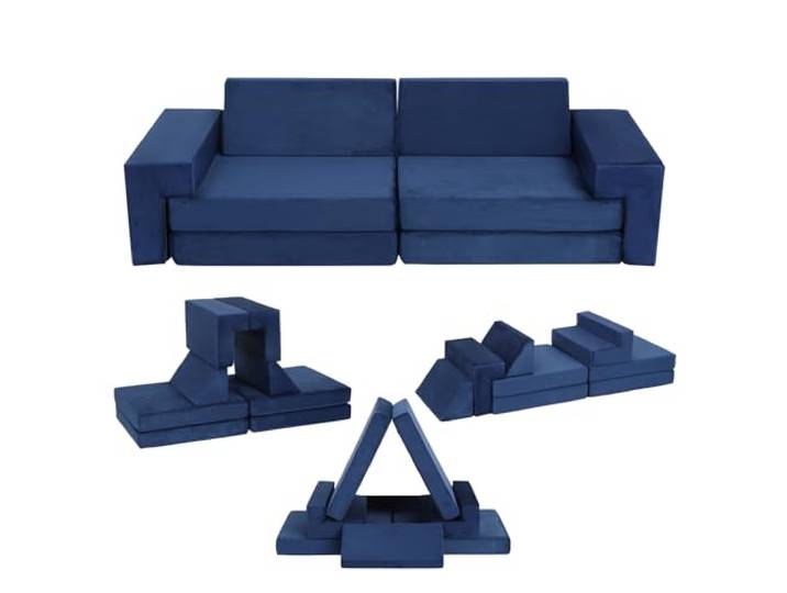 GarveeHome Modulares 8-teiliges Kindersofa-Set – Hochdichter Schaumstoff, wandelbares Polstermöbel – Abnehmbare Bezüge, langlebig & stilvoll für Jungen & Mädchen, Kinderzimmer, Dunkelblau
