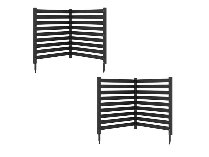 2 Stucks 2-Delige Tuinomheining 98 x 107 cm Vrijstaande Zichtschermomheining met Metalen Palen Zwart