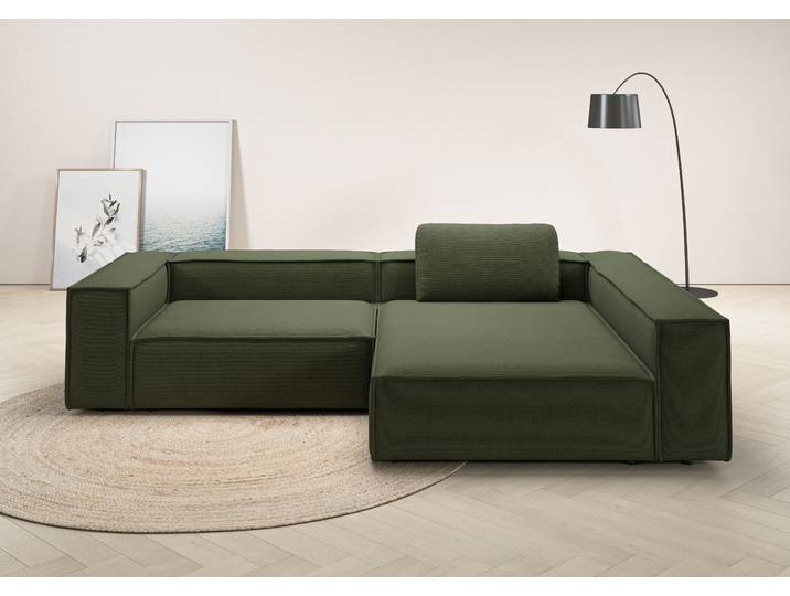 Ecksofa HOME AFFAIRE Watertown, moderne XXL L-Form, 306 cm breit, Japandi Design , grün (oliv), B:306cm H:68cm T:191cm, 100% Polyester, Sofas, Ecksofa, Komfortabel mit tiefer Sitzfläche – ideal für grosse Wohnräume