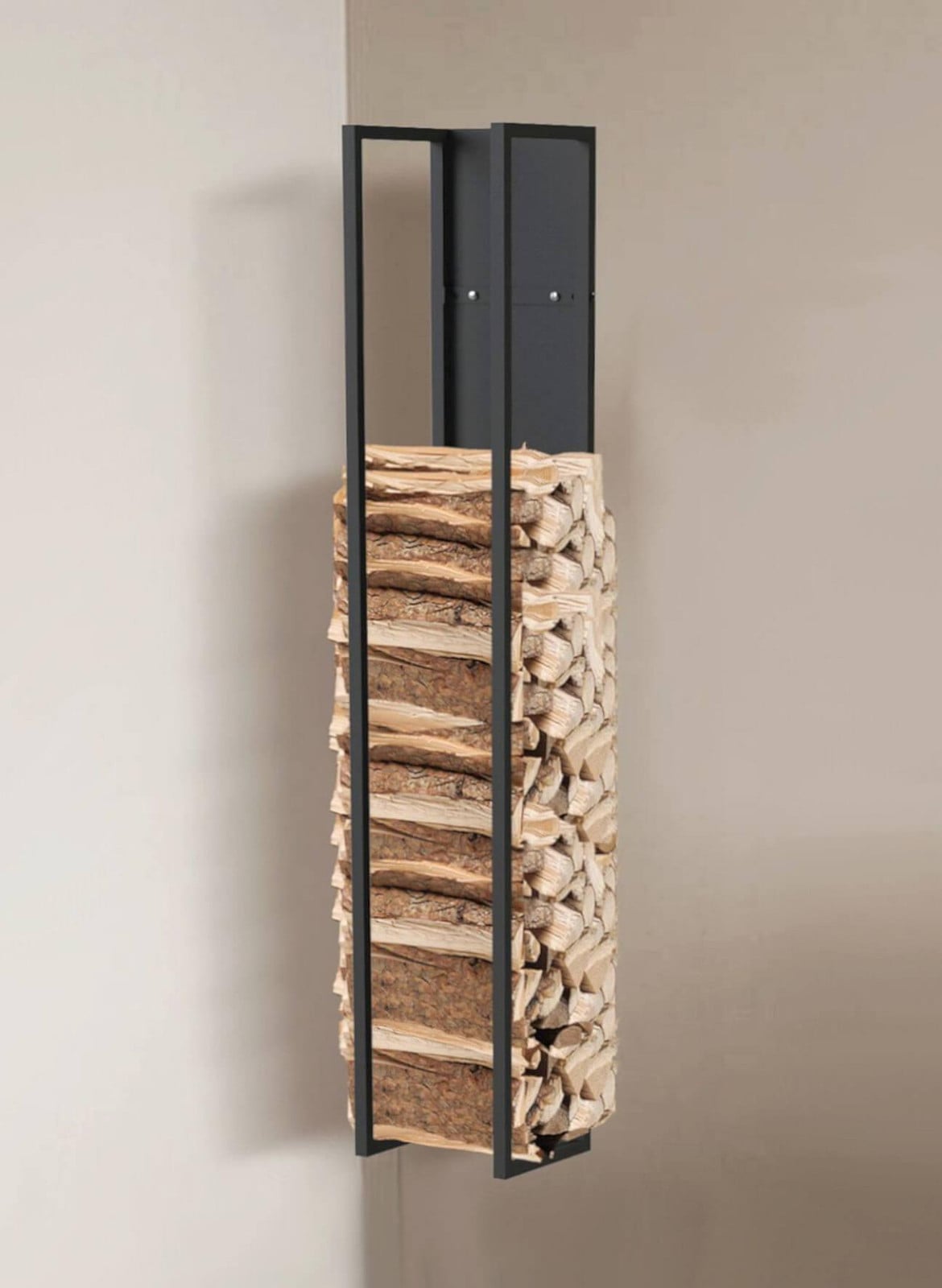 DanDiBo Houtrek voor houtblokken, zwart metaal, met achterwand en houten plank, wandmontage, 140 cm