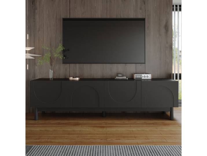 Meuble TV - TANANT - Élégant - 4 portes - Bois - Noir - 169x34x45.5 cm