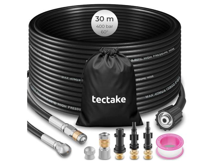 Rohrreinigungsschlauch-Set inkl. 2 Düsen & 3 Adaptern - 30 m