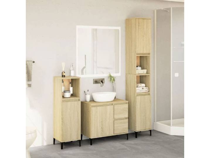 Ensemble de meubles de salle de bain - CUQUE - AF1 Ensemble de meubles de salle de bain - 3 pcs - chêne sonoma - hot73634521