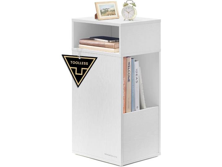 Nachttisch mit Schublade schmal weiss 30x25x59 cm