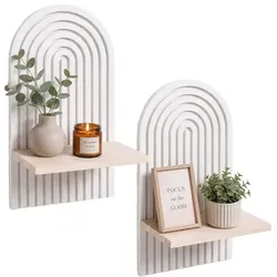 Relaxdays Wandregal Boho 2er Set Weiß,Hellbraun