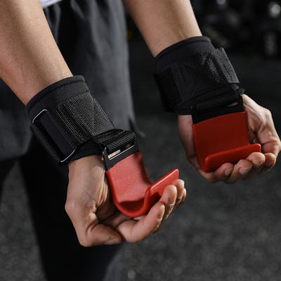 Smart Shopping Spot Heavy Duty Weightlifting Hooks With Neoprene Padded Wrist Straps For Deadlifts & Pull ups Steel Grips For Gym Training red