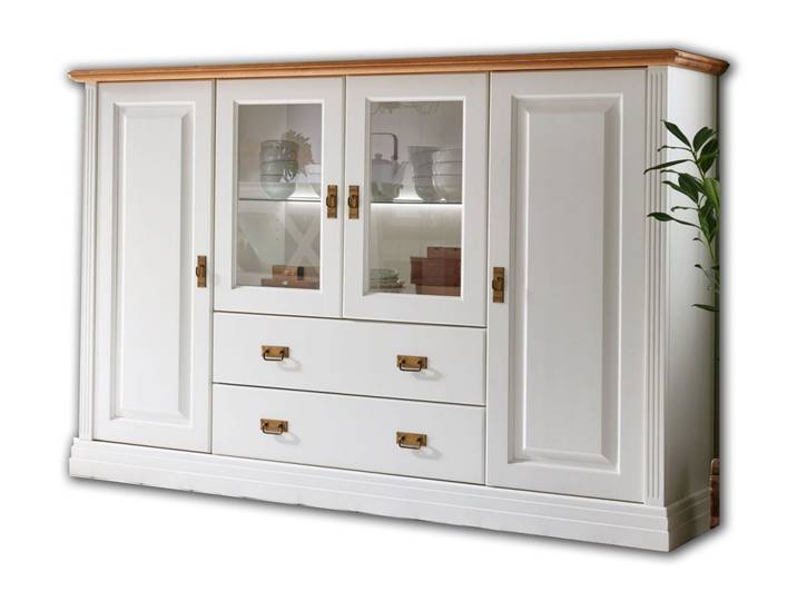 Casamia Highboard Highboard Hochanrichte Novara 4-türig mit 2 Schubladen weiß massiv