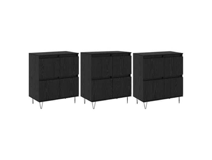 Roanoer Sideboard 3er Set Schwarz Eichen-Optik Kommode Anrichte 60x35x70cm Vielseitiges 3er Set Anrichten in moderner Holzoptik für Wohnzimmer, Esszimmer und Flur mit stabilen Metallbeinen.