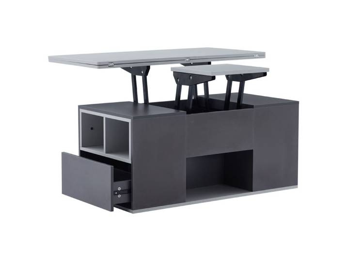 LPOSPI Table basse relevable 3 tiroirs 2 compartiments bois blanc + gris 100x51x47 cm