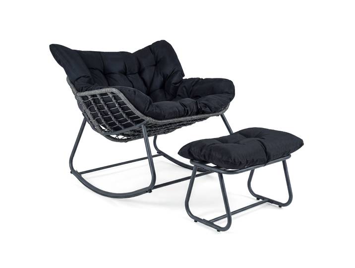Schommelstoel met Voetenbank Schommelstoel met PE-rattan & Metalen Frame Ergonomische Relaxstoel