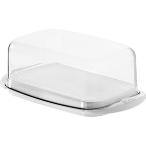 Rotho Butterdose Fresh 1709701100, aus Kunststoff, rechteckig, 18 x 9,5 x 6,5 cm, luftdicht, weiß / transparent