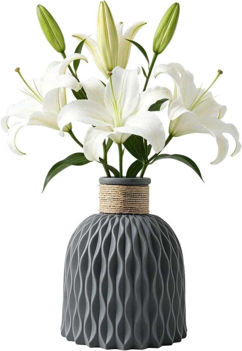 Decoratieve Vaas Grijs - Bloemenhouder - Hoogte: 15,5 cm