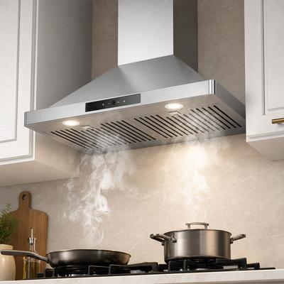 Breezary 30 Inch Stainless Steel Range Hood, 353 CFM Wall Mount Vent Hood, 6-Speed Fan, LED Lights, Washable Stainless Steel Filters
