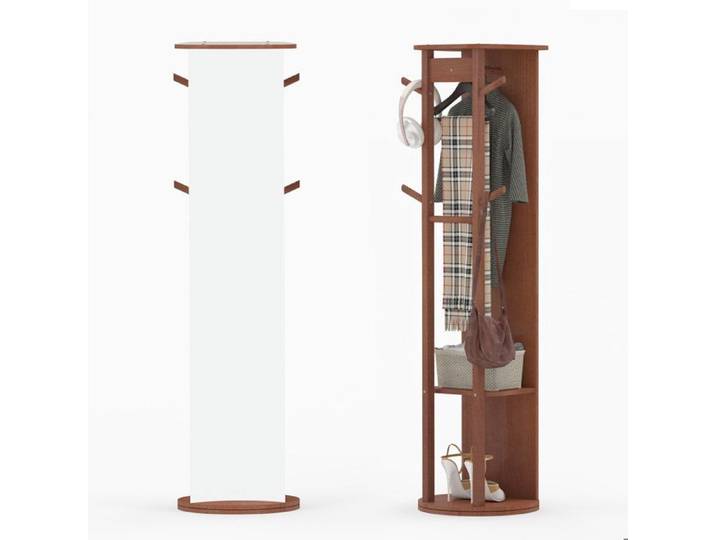 Bois massif et lignes épurées miroir sur pied avec portemanteau et étagères de rangement pour chambre ou entrée