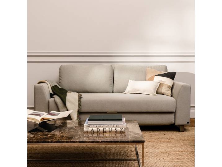 BRUNO Schlafsofa 140cm in Hellgrau Klassik stabiles Massivholz & Boxspringkomfort
