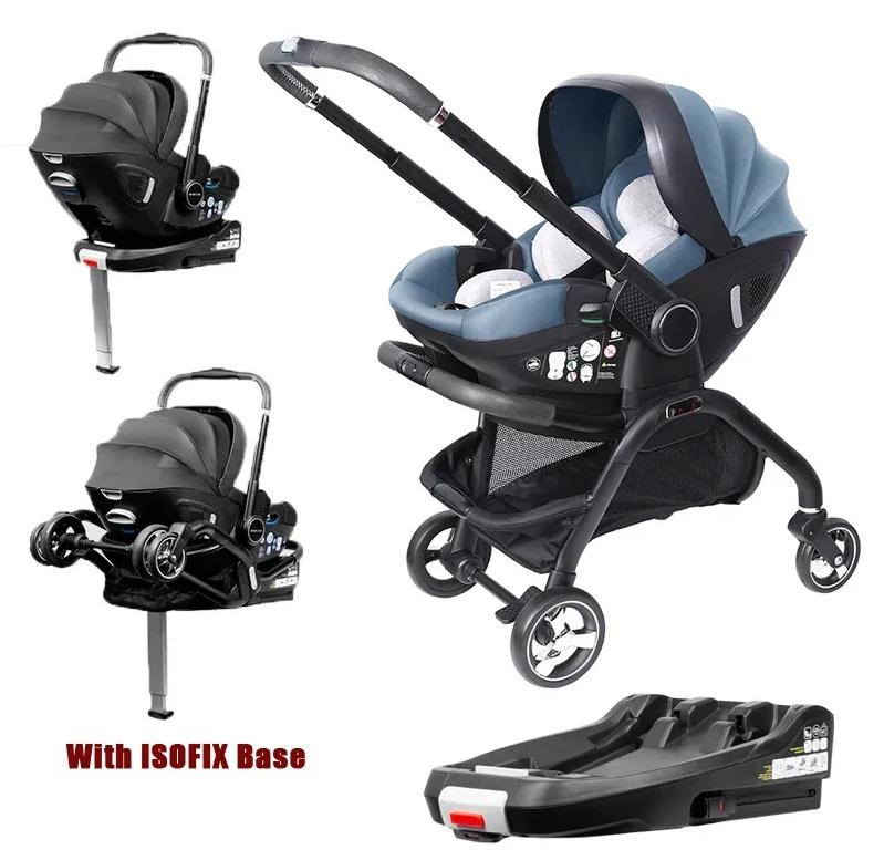 4-in-1 Kinderwagen - S366 Kombikinderwagen - Babyschale - ISOFIX-Basis - Faltbar - Liegeposition - Leicht und tragbar - Blau