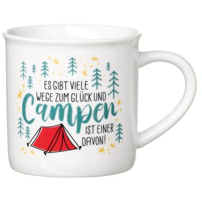 Becher RITZENHOFF & BREKER "Camping", bunt, B:13cm H:9cm Ø:9cm, Porzellan, Trinkgefäße, Becher, "Es gibt viele Wege zum Glück..." - in Geschenkbanderole