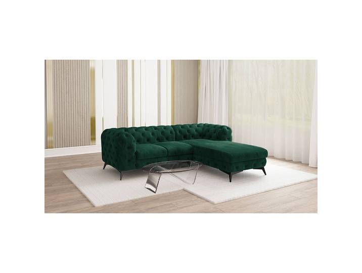 Ecksofa Typ C Grün Samt Ravi 261cm Ottomane davorstehend rechts Glamour
