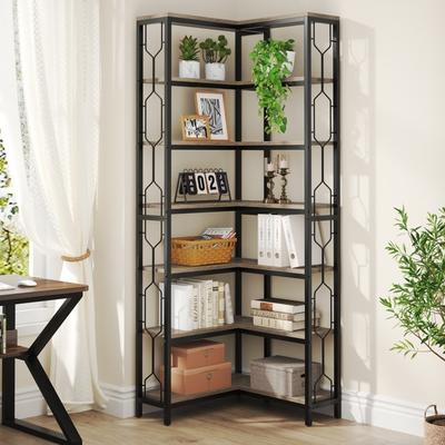 BLUEBELL 7-Tier Corner Bookshelf, White Corner Shelf Modern Etagere Bookcase
