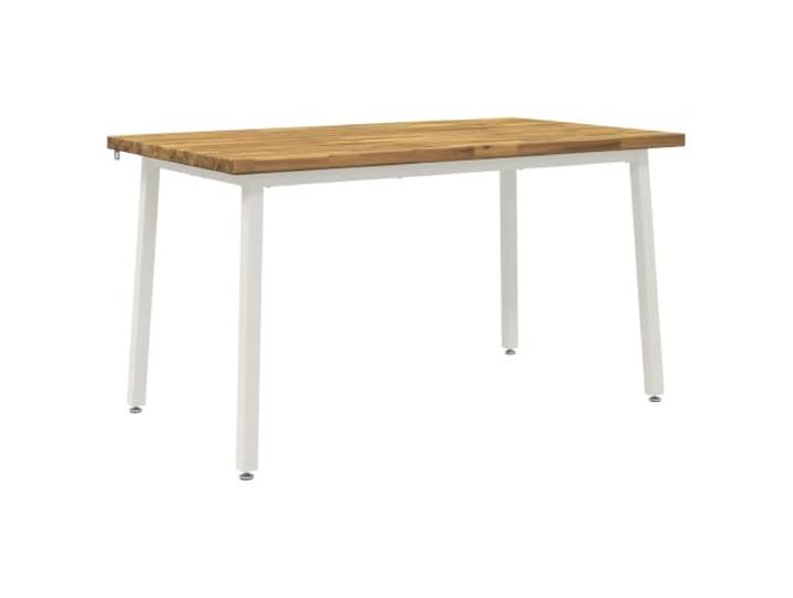 HAQWRDQSG Esstisch Massivholz Akazie Rechteckig 140x70x75 cm Kompakter Küchen- und Esszimmertisch mit naturbelassener Holzmaserung, weiße Stahlbeine und verstellbaren Füßen.