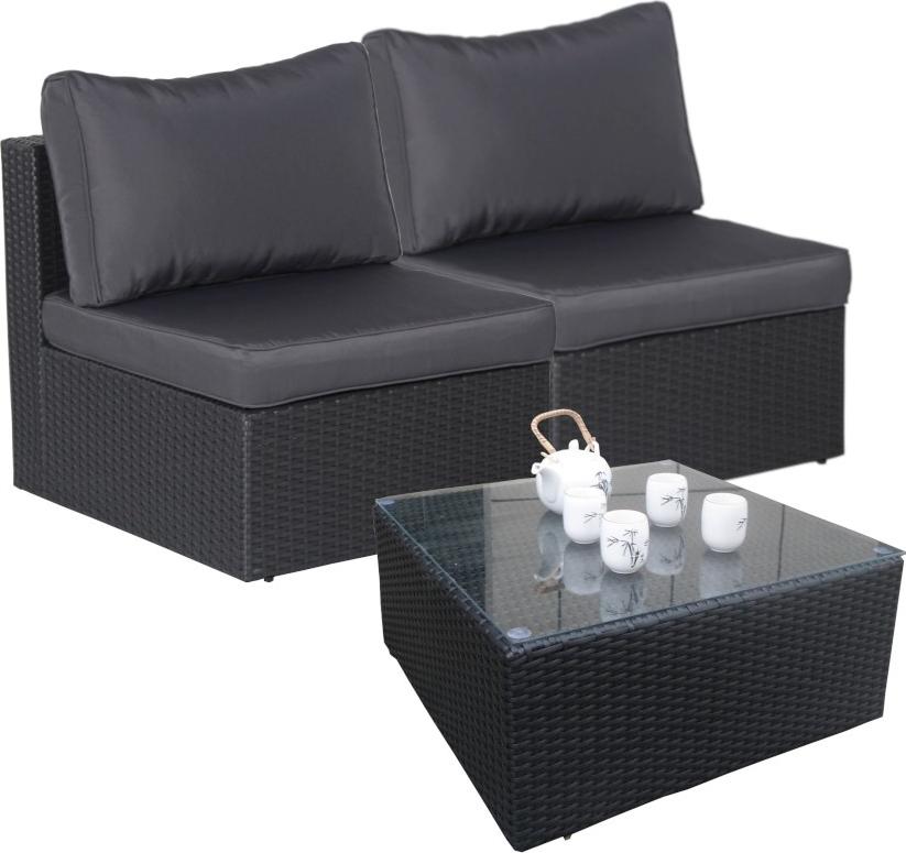 Poly Rattan Gartenmöbel 2x Mittelteil anthrazit und 1 xTisch Alu Garnitur Lounge Garten