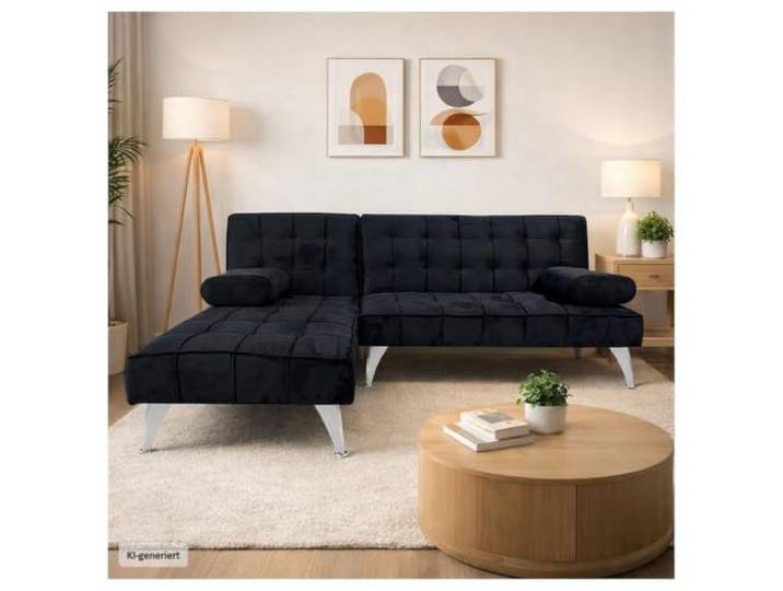HTI living Ecksofa Miranda mit Bettfunktion Velvet Schwarz