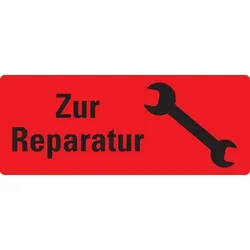 König Werbeanlagen Dreifke® Organisationsetik. Zur Reparatur, Pikto, rot, Haftpapier, ablösbar, 50x20mm, 500/Rolle