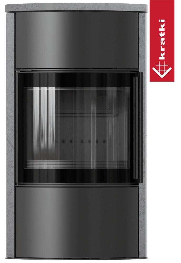 BJORN freistehender Stahlofen Ø 150 7 kW Hochdekorative Speicherkeramik GRAY SATIN; Keramikabdeckung; schwarzes Thermotec; mit Verschlussmechanismus