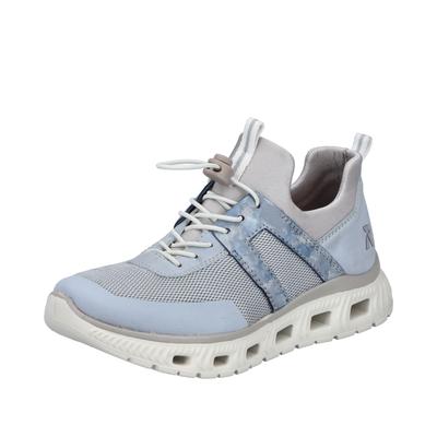 Slip-On Sneaker RIEKER, Damen, Gr. 38, Textil, blau (hellblau, beige), Lederimitat, Textil, Schuhe Sneaker, Sportschuh, Halbschuh, Freizeitschuh in veganer Verarbeitung