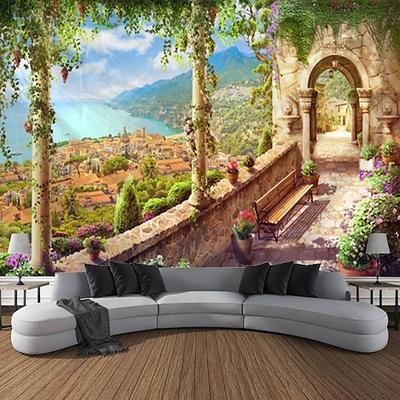 Wandteppich Schloss Garten Landschaft Tapisserie Kunst Dekoration Vorhang hängend Familie Schlafzimmer Wohnzimmer Dekoration Wandtuch XXL Natur