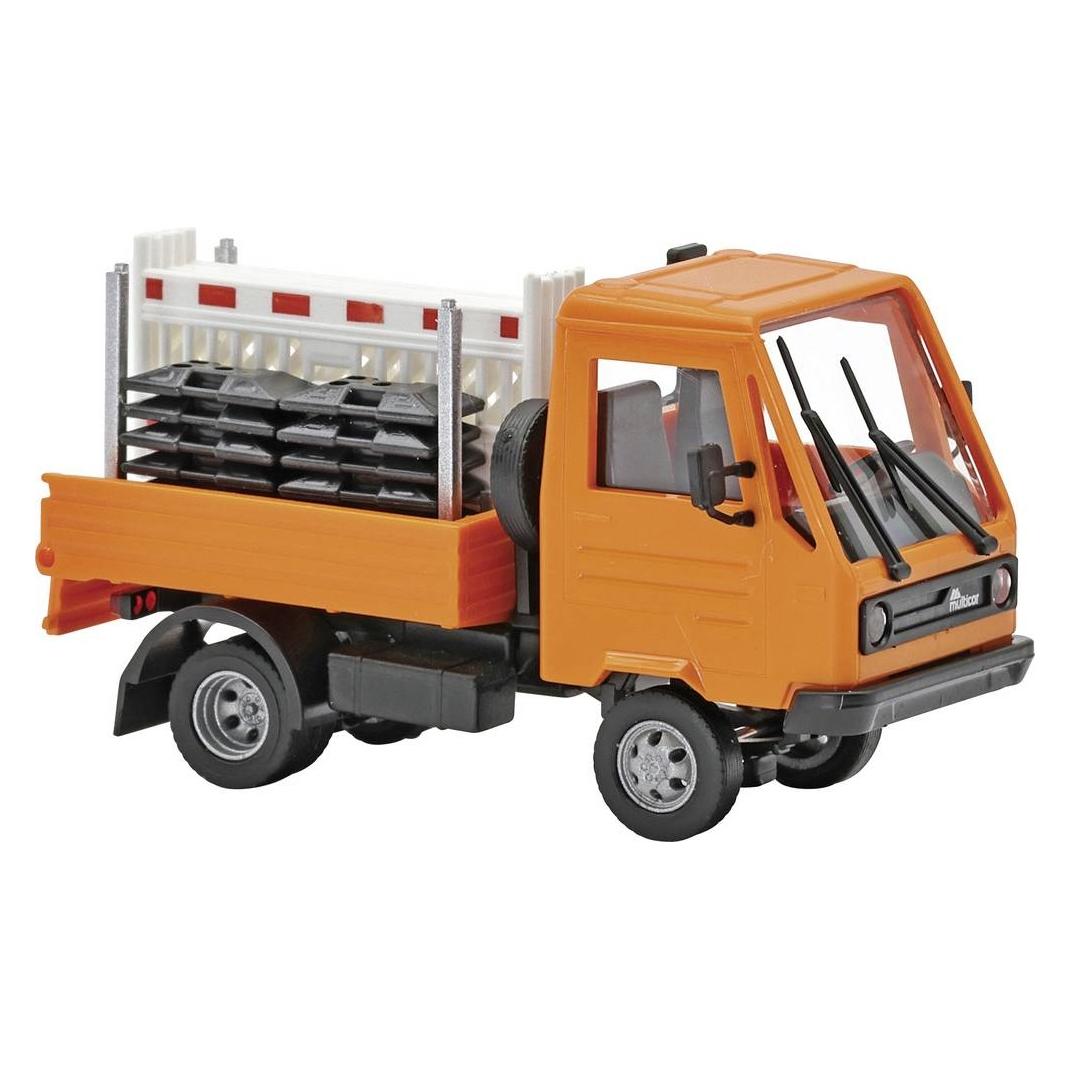 Busch 42254 H0 LKW Modell Multicar M26 mit Schrankenzauntransportgestell, Orang (42254)