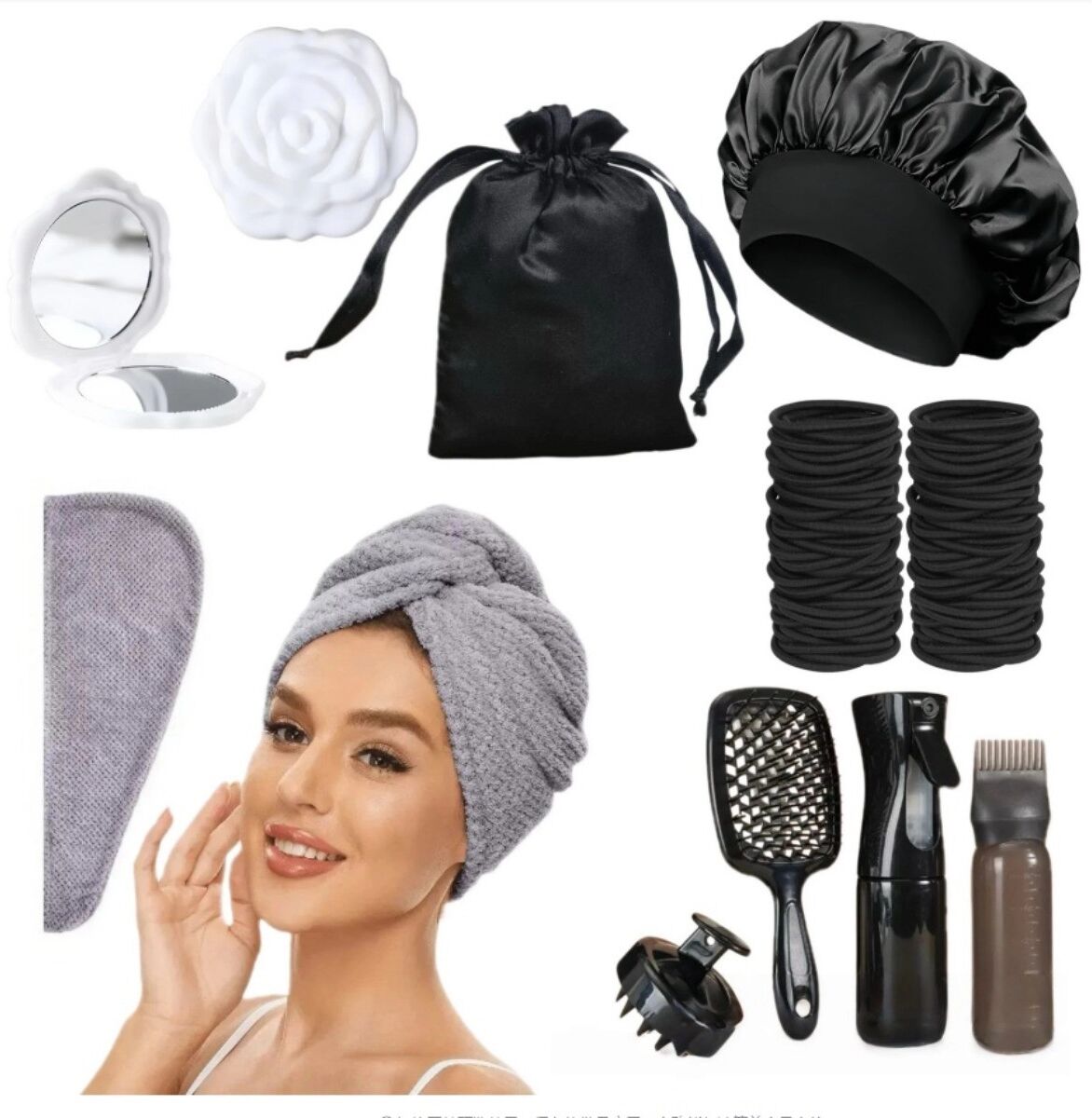 INF Voluminisierendes Damen-Haarstyling-Bürsten-Set – Satin-Mehrzweck-Haartools mit nachfüllbarer Sprühflasche Schwarz