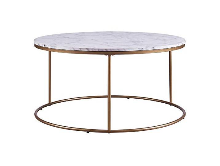 Teamson Home Table Basse Ronde en Bois Effet Faux marbre Pieds métal doré Laiton Marmo VNF-00075