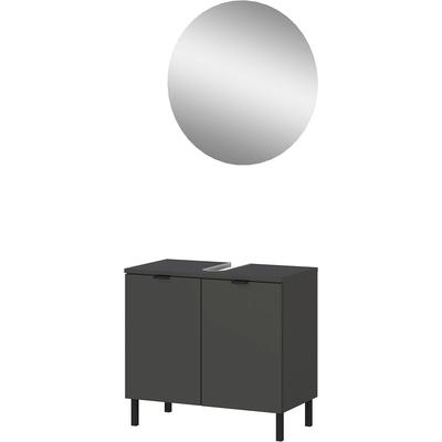 Badmöbel-Set GERMANIA "GW-Arcena", grau (graphit), B:60cm H:200cm T:34cm, Glas, Holzwerkstoff, Kastenmöbel-Sets, Badmöbel-Set, mit Siphonausschnitt
