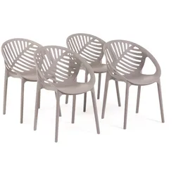 RATTATAN Set mit 4 stapelbaren Stühlen aus Polypropylen mit Glasfaser, für Garten, Bar und Restaurant, robuste und leichte Struktur – Vivian–Taupe