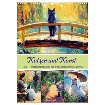 Katzen und Kunst - Samtige Herrscher der impressionistischen Gärten (Wandkalender 2027 DIN A3 hoch), CALVENDO Monatskalender