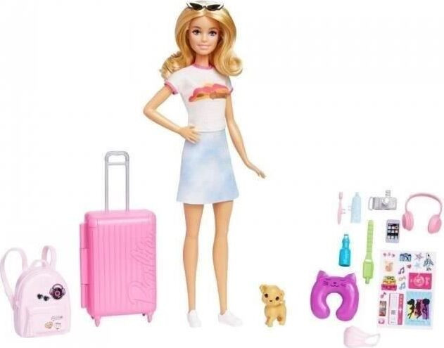 Barbie reisset met hondje en 14 reisaccessoires