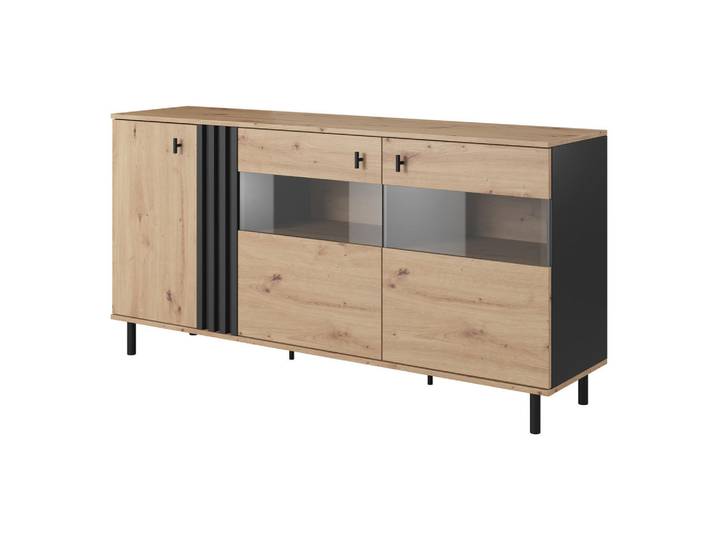 Masseno Sideboard Maddalena 165/83/40 cm mit 3 Türen Anthrazit, Eiche Artisan, Anthrazit, 165x83x40 cm, Kleinmöbel, Kommoden, Sideboards