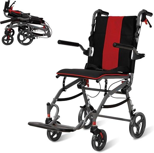 Rollstuhl Leicht Faltbar Schmal Rollstühle bis 100 kg | Klappbarer Rollstuhl mit Verstellbarer Höhe, Ergonomischen Griffen, 360° Rädern, Schmaler für Wohnung und Reisen