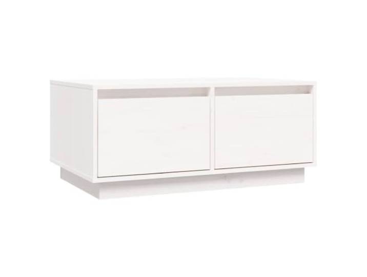 Favemtsl Couchtisch Weiß 80x50x35 cm Massivholz Kiefer mit 2 Schubladen Stilvoller Beistelltisch für das Wohnzimmer mit zwei Schubladen für Ordnung und Ablagefläche.