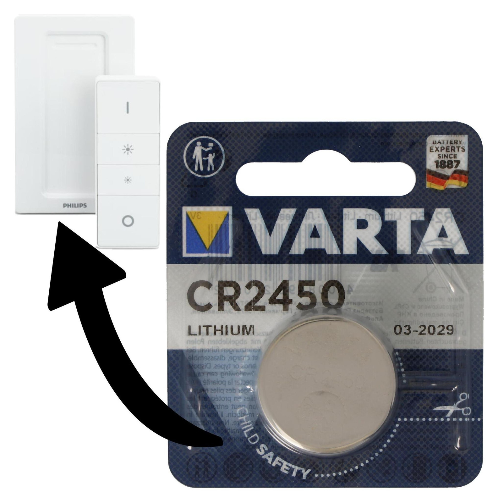 Varta CR2450 Lithiumbatterij voor de Philips Hue dimmer