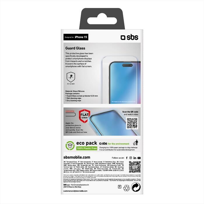 SBS Screen Protector Tescrglip1561 Per iPhone 15-trasparente